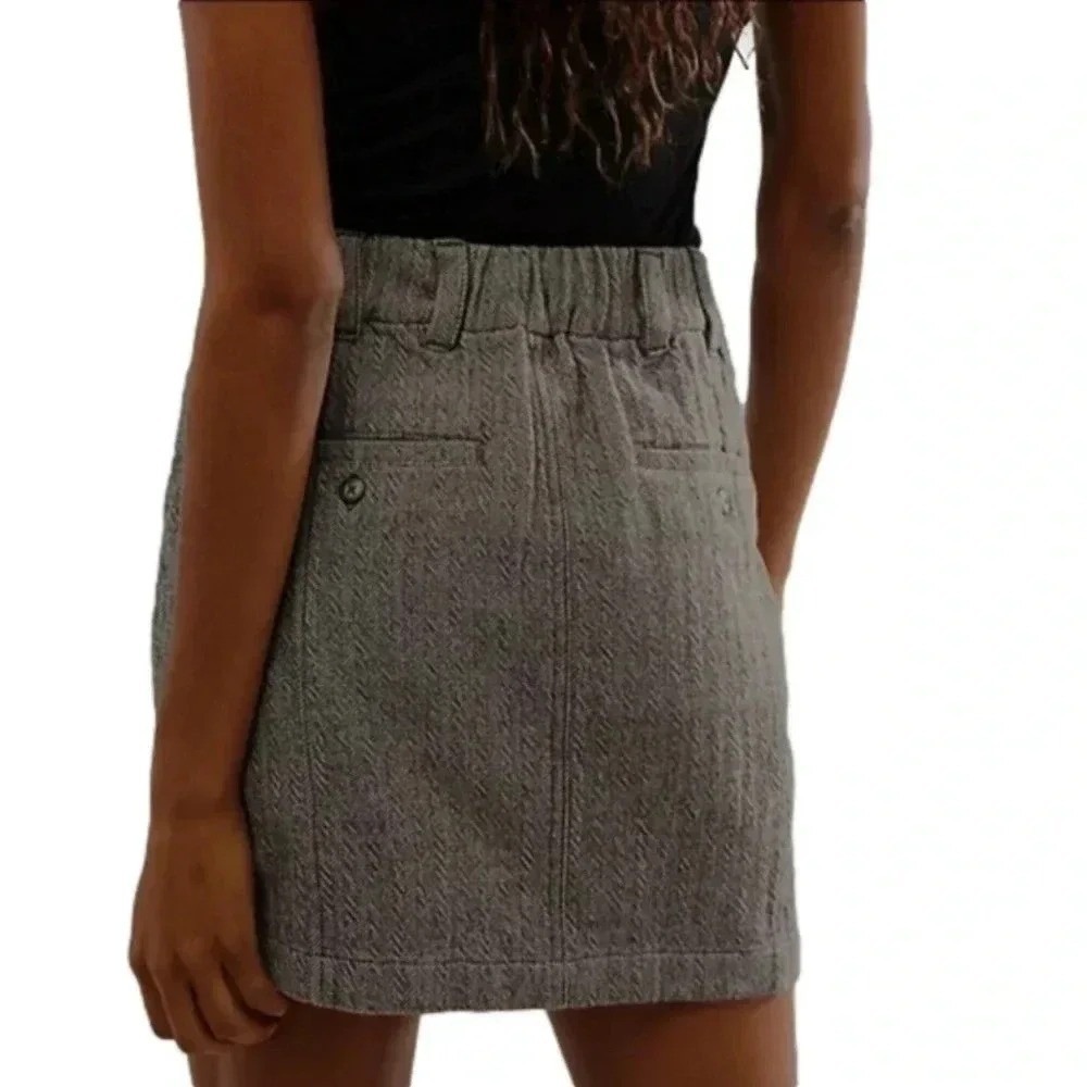 Free People FP Movement Grey Herringbone Mini Skirt Size 12 NWT Y2K Preppy Style - Picture 5 of 8